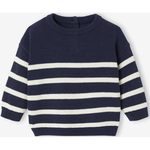 Gestreept baby trui van tricot marineblauw