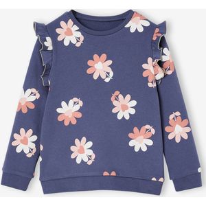 Meisjessweater met ruches op de mouwen inktblauw