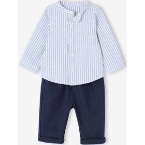 Gestroomde overhemd + broek baby marineblauw