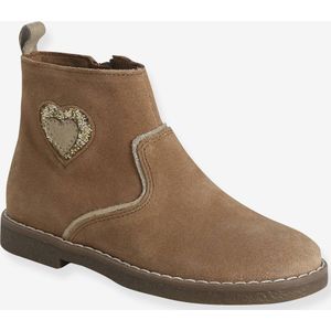 Leren boots voor meisjes en hartjes uit de VERTBAUDET kleutercollectie kameel