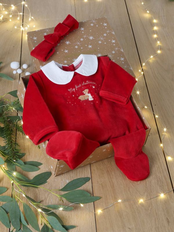 Baby - Weihnachts-Geschenkset - Rood - Strampler en Haarband - Oeko-Tex