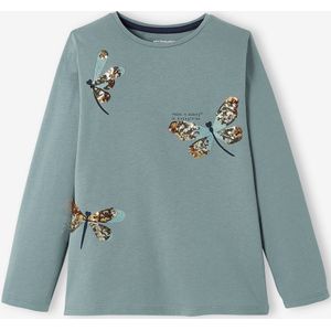 Meisjesshirt - Saliegroen - Pailletten Tops - Lange Mouwen - Ronde Hals