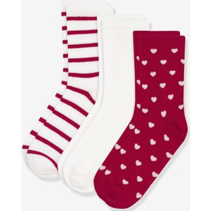 Set van 3 paar sokken katoen met hartjesmotieven PETIT BATEAU rood