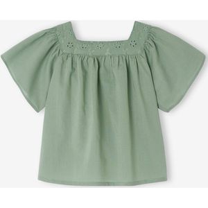 Blouse met vierkante halslijn en Engels borduursel baby's saliegroen