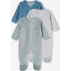 Vertbaudet - Set van 3 Fluwelen Slaappakjes - Met Opening Voor - Babyslaapzakken