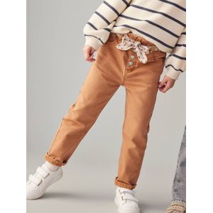 Paperbag broek voor meisjes met sjaal-riem met bloemen kaneel