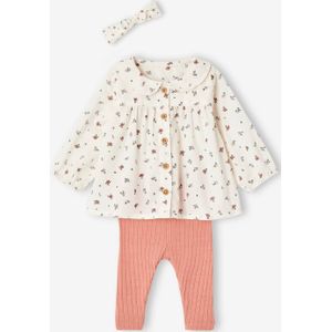 3-delige babyset blouse, legging en haarband rozen