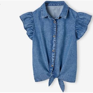 Denim blouse met strik voor meisjes middenblauw
