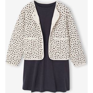 Set met jurk en gewatteerd vest voor meisjes antraciet