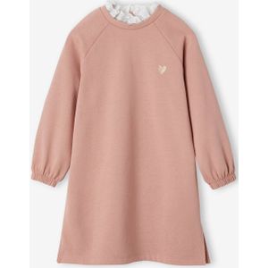 Fleece Jurk - Roze - 100% Katoen - Ronde Kraag met Ruches