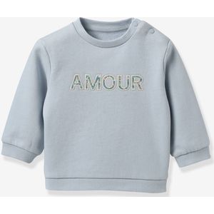 Sweater met letters in Liberty stof baby - Biologisch katoen CYRILLUS lichtblauw