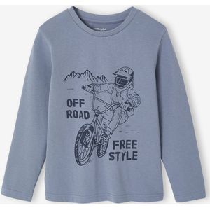 Basics T-shirt met lange mouwen voor jongens met een speels of grafisch motief middenblauw