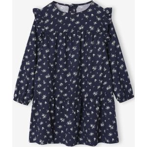 Bedrukte jurk met ruches voor meisjes marineblauw