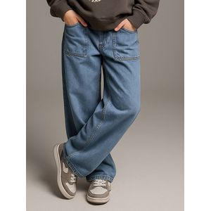 Wijde jeans met timmermanszakken voor meisjes JONEN middenblauw