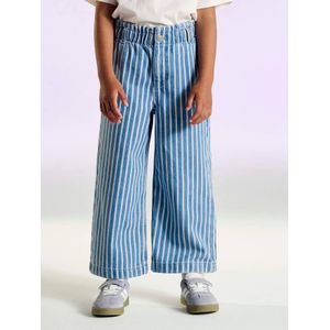 Wijde jeans in paperbagstijl met bloemmotieven voor meisjes blauw, gestreept