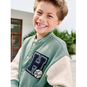 Teddy-sweatshirt in fleece voor jongens met lusbadge. smaragdgroen