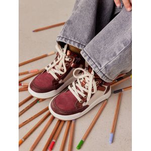 Sneakers - Bordeauxrood - Met Veters en Rits - Metallic Effect