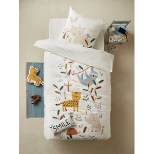 Set dekbedovertrek + kussensloop JUNGLE PARADISE ivoor met print