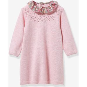 Tricot jurk met kraag van Liberty-stof baby CYRILLUS gemêleerd roze