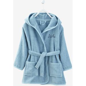 Kinderbadjas met capuchon blauw lichtgrijs