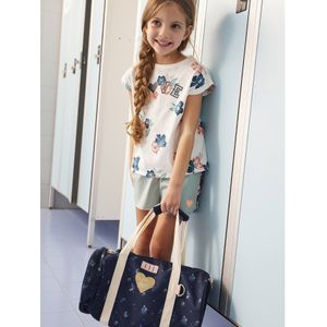 Technische meisjesshort met bloemmotieven licht salie