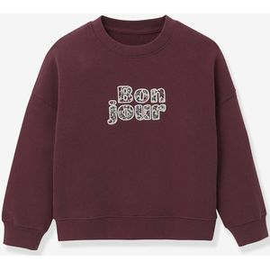 Meisjes sweater met boodschap van biologisch katoen CYRILLUS bordeauxrood