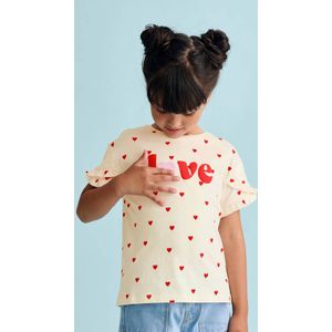Gestreept t-shirt met paillettenhartje voor meisjes ecru