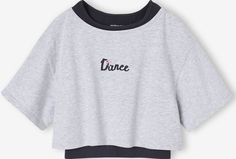 Vertbaudet - T-shirt 2-in-1 - Meisjes - Cropped - Ronde Hals - Hartmotief