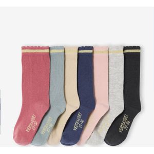 Huissokken - Blauw - 7 Paar - Half Hoge Sokken met Lurex voor Meisjes