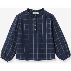 Blouse van katoenen gaas voor meisjes CYRILLUS marineblauw