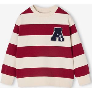 Groot gestreept jongenssweatshirt met badge in bouclé rood, gestreept