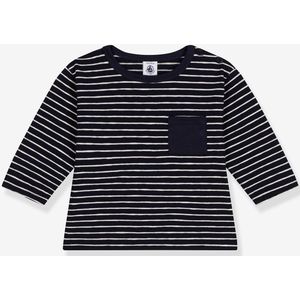 Katoenen baby-T-shirt met lange mouwen van jersey PETIT BATEAU marineblauw, gestreept