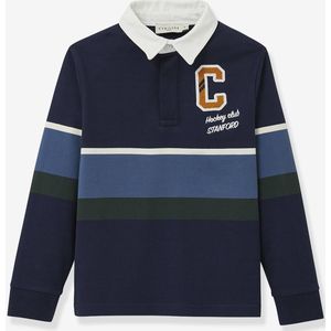 Geruite rugby polo voor jongens van biologisch katoen CYRILLUS blauw