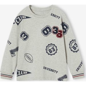 T-shirt met print campusstijl jongens gemêleerd grijs