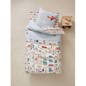 Set van kinderdekbedovertrek + kussensloop AUTO CITY print met autootjes