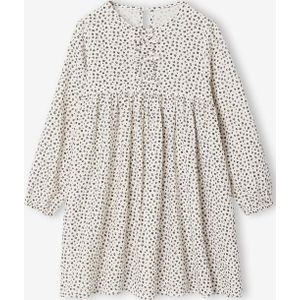 Jurk van katoenen gaas met sierstrikken ecru