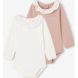 Set van 2 effen body's voor pasgeborenen met geprinte ruches rozen