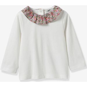T-shirt met kraag van Liberty stof baby - biologisch katoen CYRILLUS roze, bedrukt