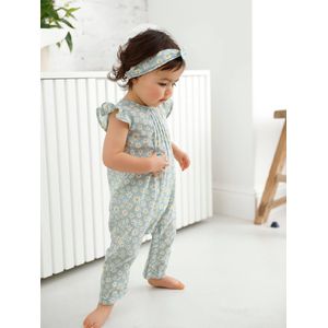 Bedrukt setje pakje + hoofdband baby meisje zeegroen met print