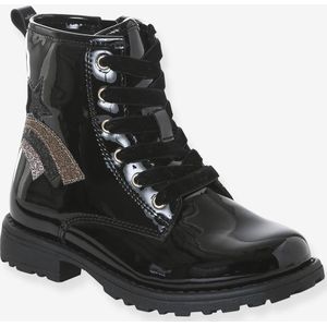 Geveterde en geritste hoge schonen voor kinderen, kleuterschoolcollectie zwart