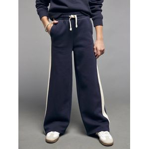 Joggingbroek met wijde pijpen voor meisjes met strepen aan de zijkant marineblauw