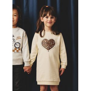 Basics fleece meisjesjurk ecru