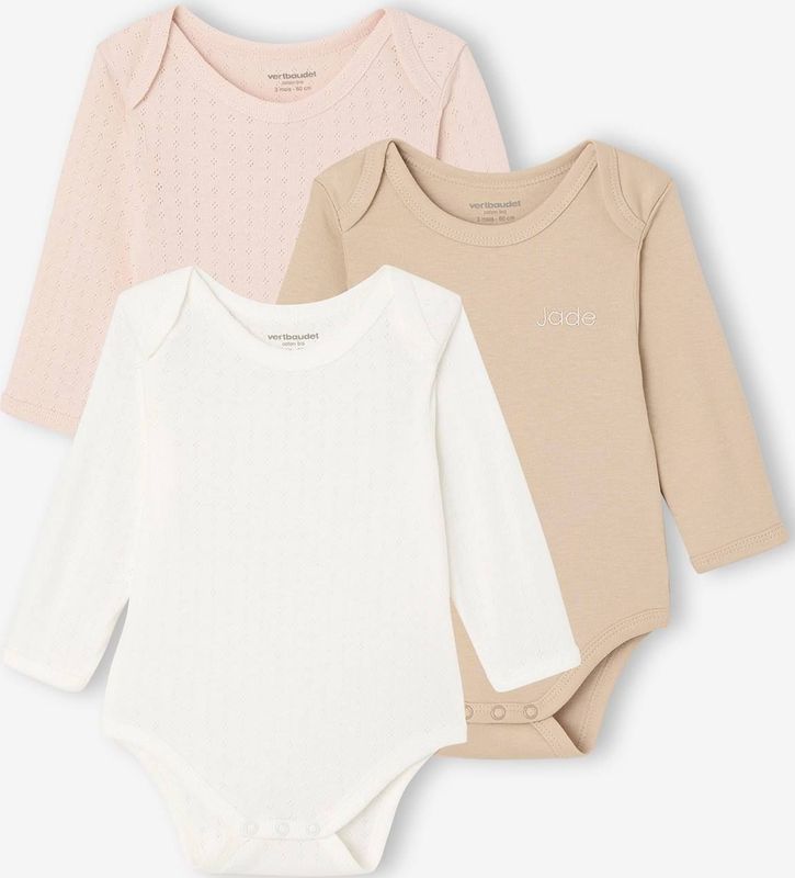 Vertbaudet - Set van 3 - Rompertjes - Effen - 100% Biologisch Katoen