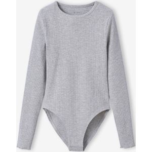 Romper met lange mouwen van geribbelde stof voor meisjes JONEN gemêleerd grijs