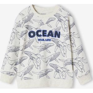 Jongensshirt in sweaterlook met print gemêleerd wit