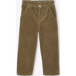 Ruime ribfluwelen paperbag-stijl broek voor meisjes olijf