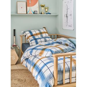 Kinderdekbedovertrek - Marineblauw - RETRO WINTER - Flanel - Inclusief Kussensloop