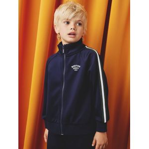 Sweater voor jongens met lange mouwen en opstaande kraag marineblauw