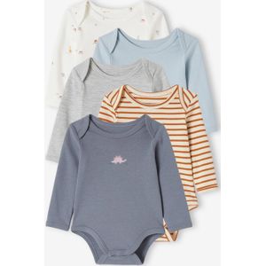 Set van 5 Rompertjes - Dinosaurus-Thema - Biokatoen - Lange Mouwen