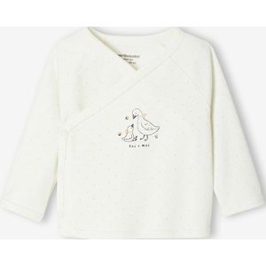 Bedrukte body's voor pasgeborenen met opening aan de voorkant ecru